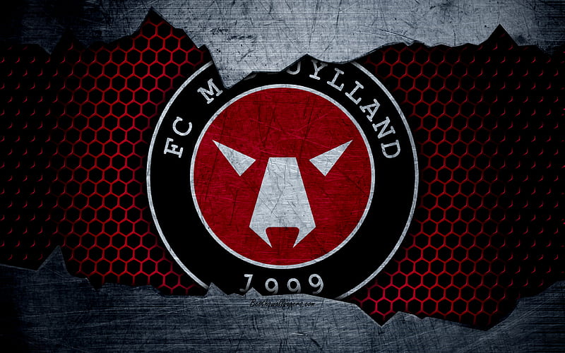 Midtjylland logo, soccer, Danish Superliga, football club, Denmark, grunge, metal texture, Midtjylland FC, HD wallpaper