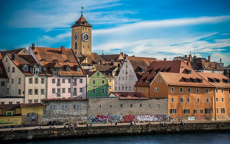 Regensburg, Germany, Regensburg, river, city, tower, Germany, houses, HD wallpaper