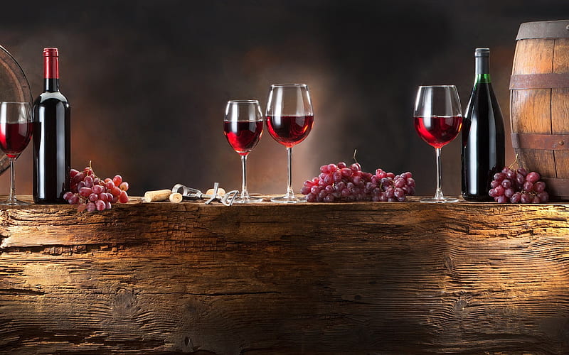 wine, glasses with wine, red wine, grapes, wine barrel, wine cellar, HD wallpaper