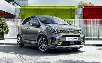 Kia Picanto X-Line, 2018, off-road version, hatchback, new gray Picanto, Korean cars Kia, HD wallpaper