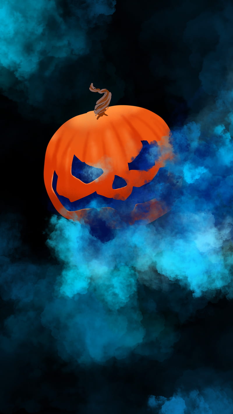Smoke pumpkin, Halloween, Kor4, October, autumn, blue, celebrate, celebration, cloud, dark, darkness, eyes, face, fog, funny, holiday, horror, magic, mask, month, orange, scary, weekend, HD phone wallpaper