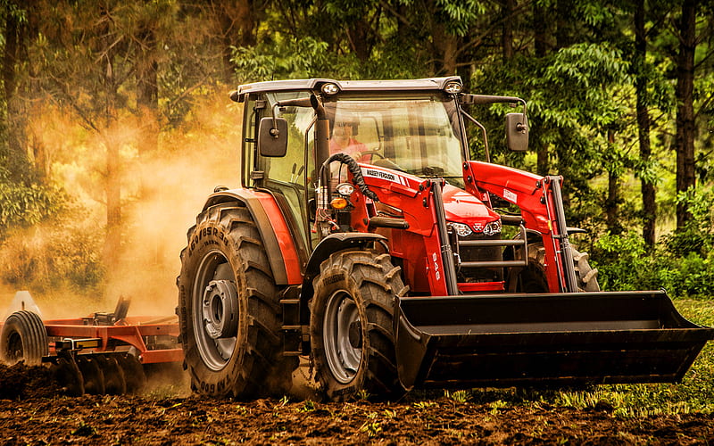Massey Ferguson 6700 Series, plowing field, R, 2019 tractors, agricultural machinery, red tractor, agriculture, Case, HD wallpaper