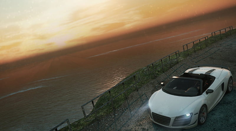 Audi R8 GT Spyder in the sunset, most wanted, r8 gt spyder, need for speed, sunset, audi, HD wallpaper