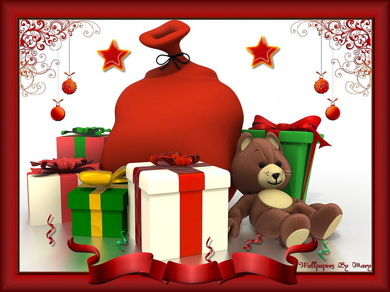Christmas Presents 1600x1200, holidays, teddybears, christmas, gifts, HD wallpaper