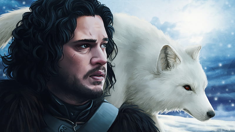 Jon Snow and Ghost, art, fantasy, stephanie brown, game of thrones, lup,  wolf, HD wallpaper | Peakpx