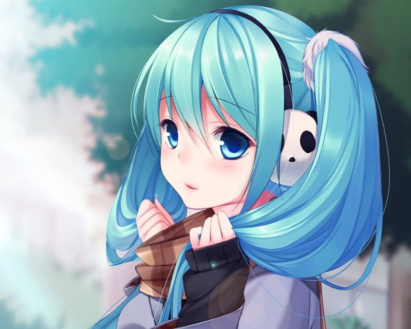 Cute kawai anime girl wallpaper with blue hair