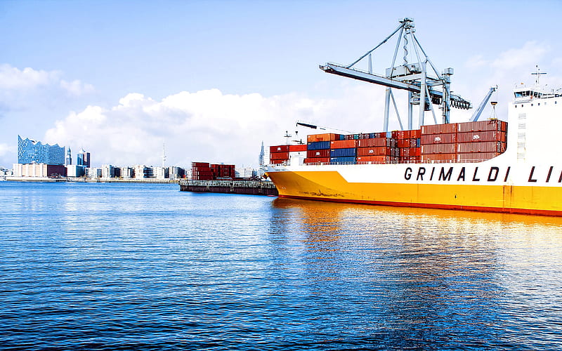 Grande Congo container ship, port, container Carrier, cargo ship, Ro-Ro Cargo, Grimaldi Lines, HD wallpaper