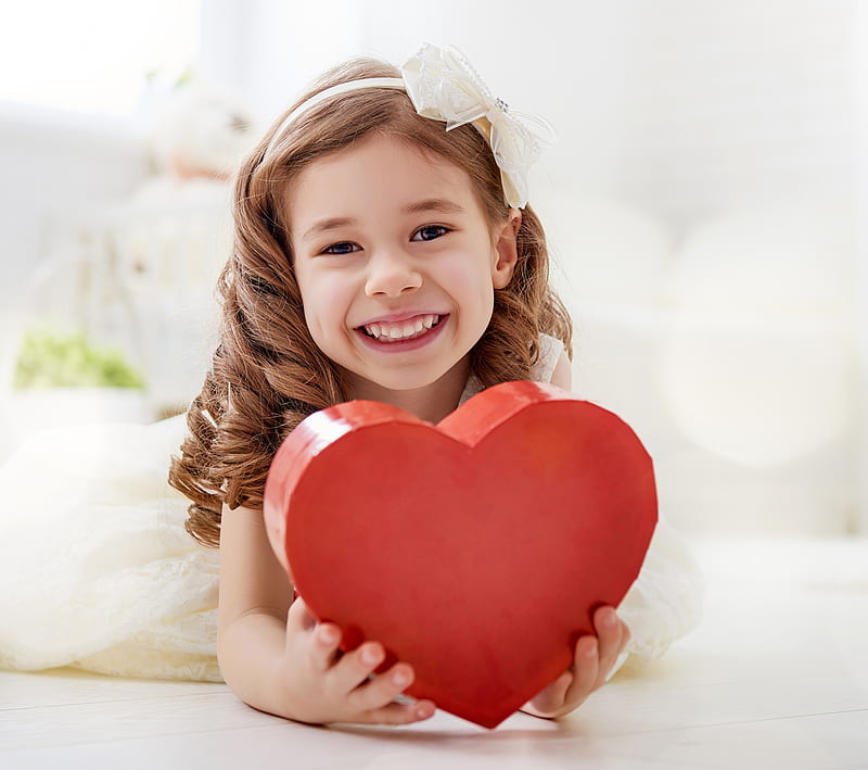 Happy Valentine's Day!, red, girl, heart, copil, smile, child, valentine, HD wallpaper