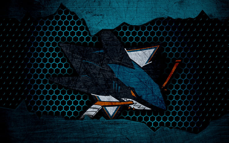 San Jose Sharks logo, NHL, hockey, Western Conference, USA, grunge, metal texture, Pacific Division, HD wallpaper
