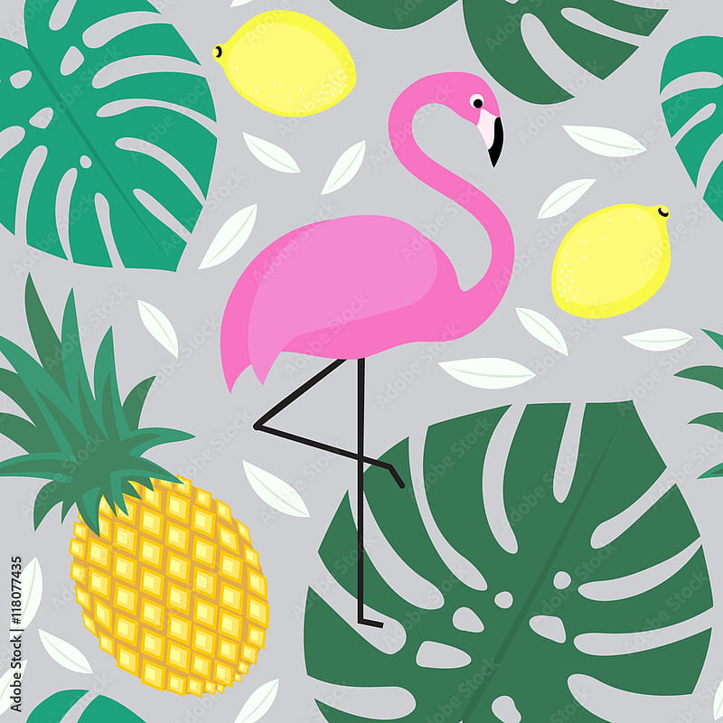 Summer Seamless Cute Colorful Pattern With Flamingo Pineapple
