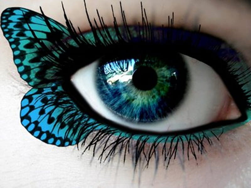  Ojo de mariposa, mariposa, verde, ojo, maquillaje, azul, Fondo de pantalla HD