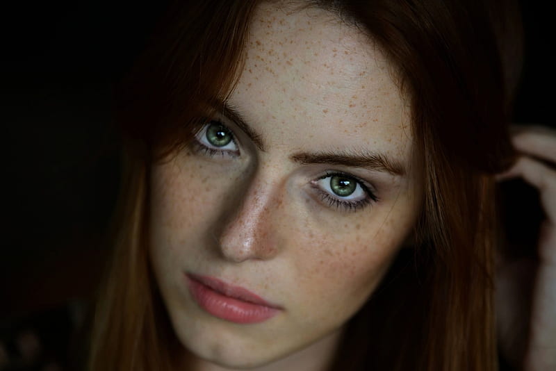Red Head with freckles, Red, green, head, freckles, eyes, HD wallpaper