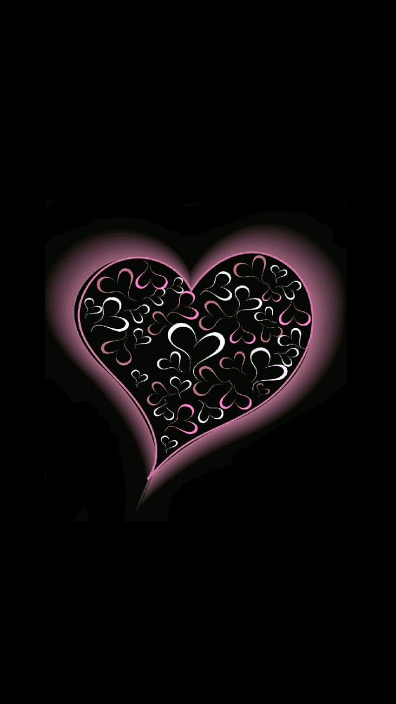 Black and Pink Heart, black, glow, heart, love, pink, simple, sweet, HD phone wallpaper