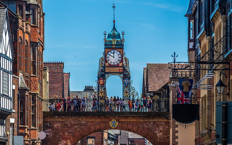 Eastgate Clock, Chester, landmark, old buildings, England, Great Britain, HD wallpaper