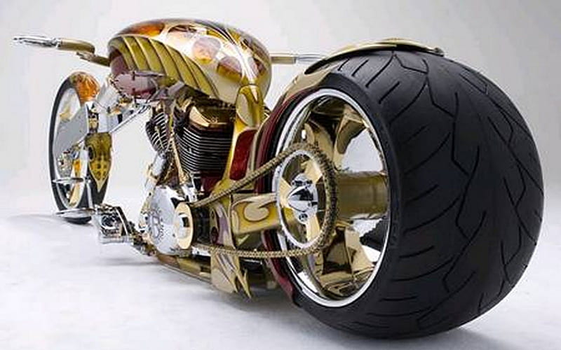 Gold Plated, bike, chopper, harley, motorcycle, HD wallpaper