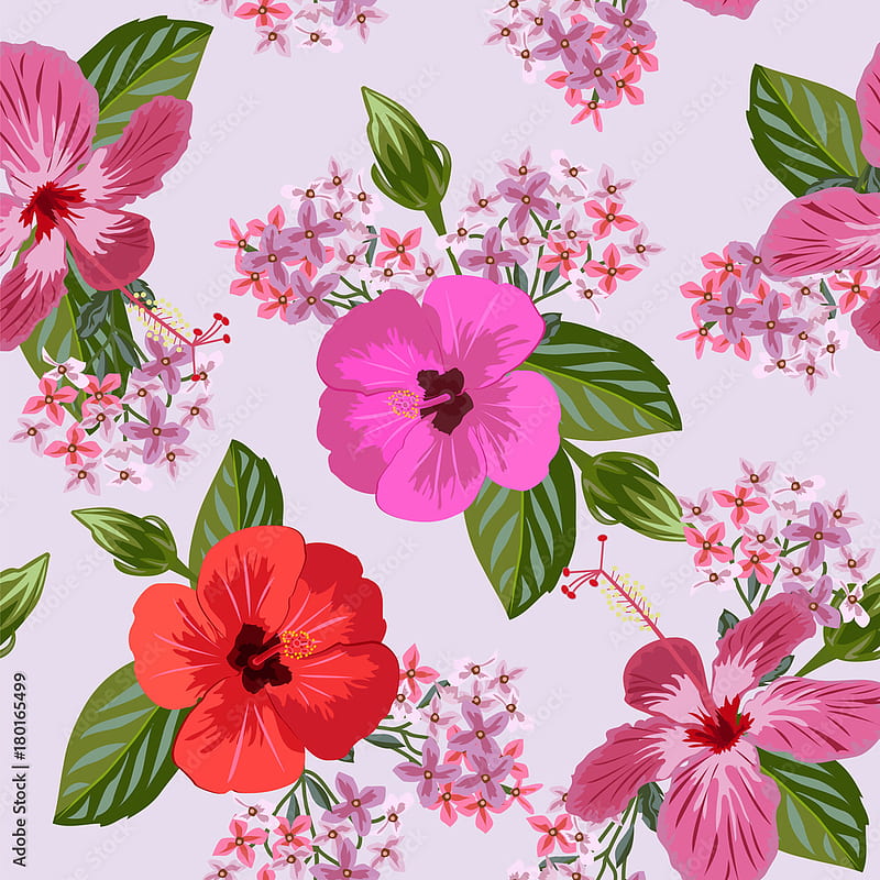 Seamless Vintage Pattern With Hibiscus Flowers. Hand Drawn Floral Background For Textile, Cover, , Gift Packaging, Printing.Romantic Design For Calico. Stock Vector, HD phone wallpaper