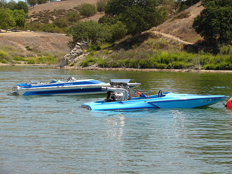 Boats, water, floating, blue, HD wallpaper
