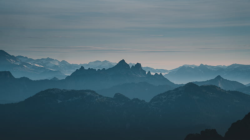 mountains, rocks, peaks, distance, fog, HD wallpaper