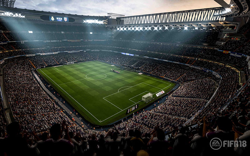 Santiago Bernabeu FIFA 18, Real Madrid Stadium, 2017 games, football simulator, FIFA18, Real Madrid, HD wallpaper