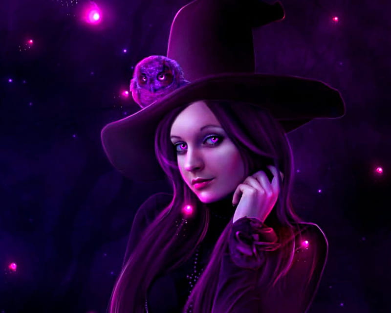 Witch beauty, witch, fantasy, bird, woman, hat, HD wallpaper | Peakpx
