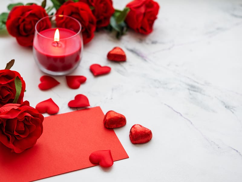 Rose, Candle, , Romantic, Red Flower, Heart Shaped, HD wallpaper
