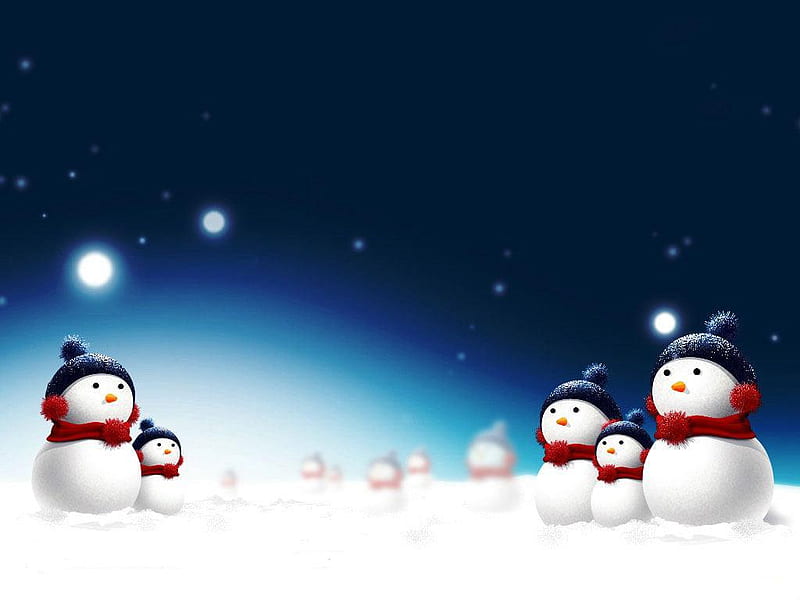 Snowmen, red, x mas, snow, white, blue, winter, HD wallpaper
