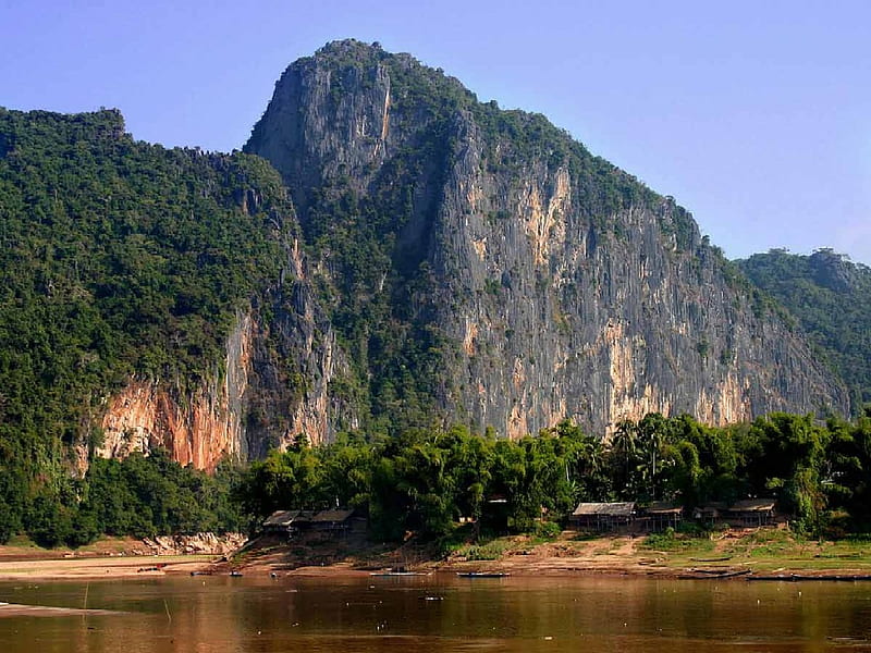 Along the Mekong River, Laos, laos, water, mountains, river, trees, sky, mekong, asia, HD wallpaper
