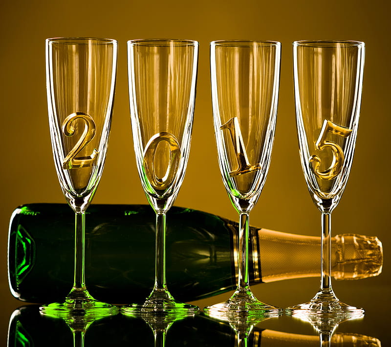 2015, bottle, champagne, gold, happy, new year, HD wallpaper