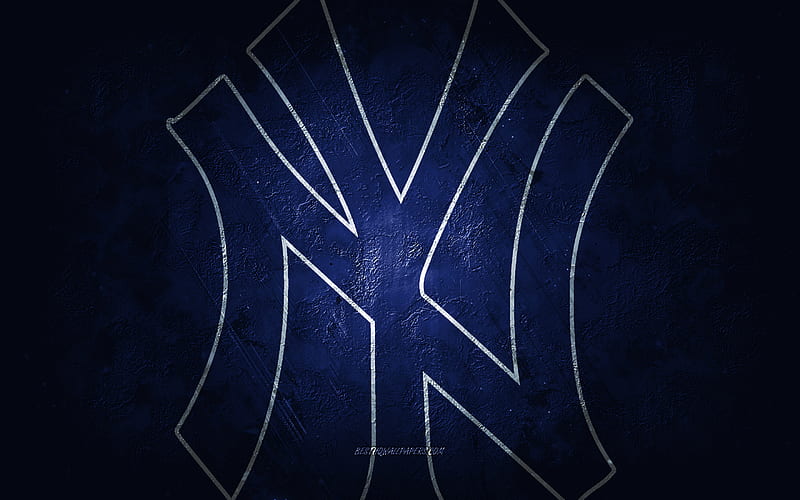 New York Yankees, American baseball team, blue stone background, New York Yankees logo, grunge art, MLB, baseball, USA, New York Yankees emblem, HD wallpaper