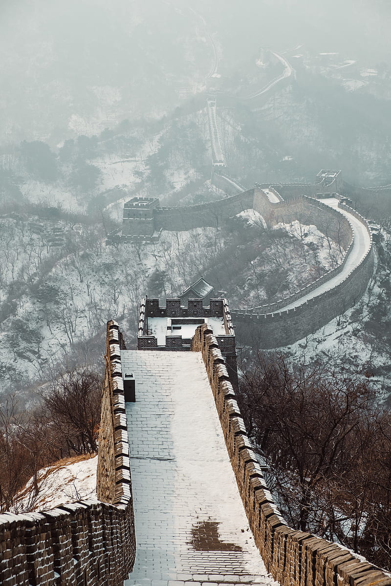 great wall of china, architecture, tourist attraction, snow, china, HD phone wallpaper