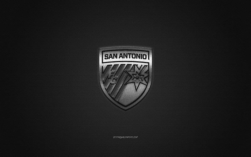 San Antonio FC, American soccer club, USL Championship, silver logo, gray carbon fiber background, USL, football, San Antonio, Texas, USA, San Antonio FC logo, soccer, HD wallpaper