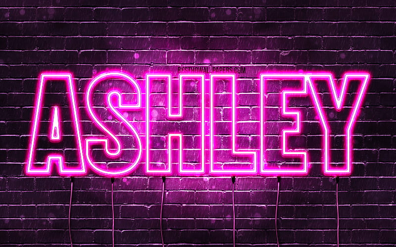 Ashley with names, female names, Ashley name, purple neon lights, horizontal text, with Ashley name, HD wallpaper