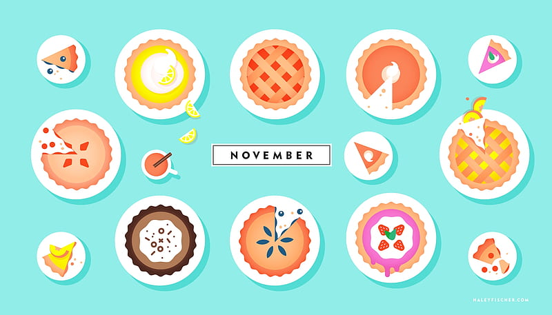 November, texture, paper, pie, blue, pattern, haley fischer, food, dessert, sweet, calendar, HD wallpaper