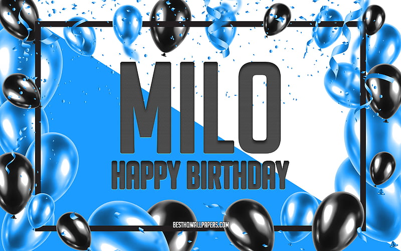 Happy Birtay Milo, Birtay Balloons Background, Milo, with names, Milo Happy Birtay, Blue Balloons Birtay Background, greeting card, Milo Birtay, HD wallpaper