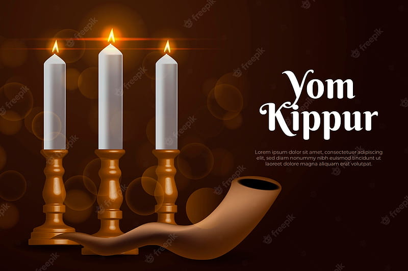 Vector. Realistic yom kippur background with horn and candles, HD wallpaper