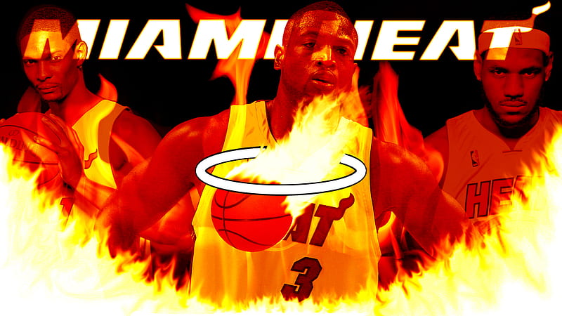 Miami Heat Players In Fiery Black Background Basketball Sports, HD wallpaper