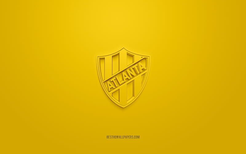 Club Atlanta, creative 3D logo, yellow background, Argentine football team, Primera B Nacional, Buenos Aires, Argentina, 3d art, football, Club Atlanta 3d logo, HD wallpaper