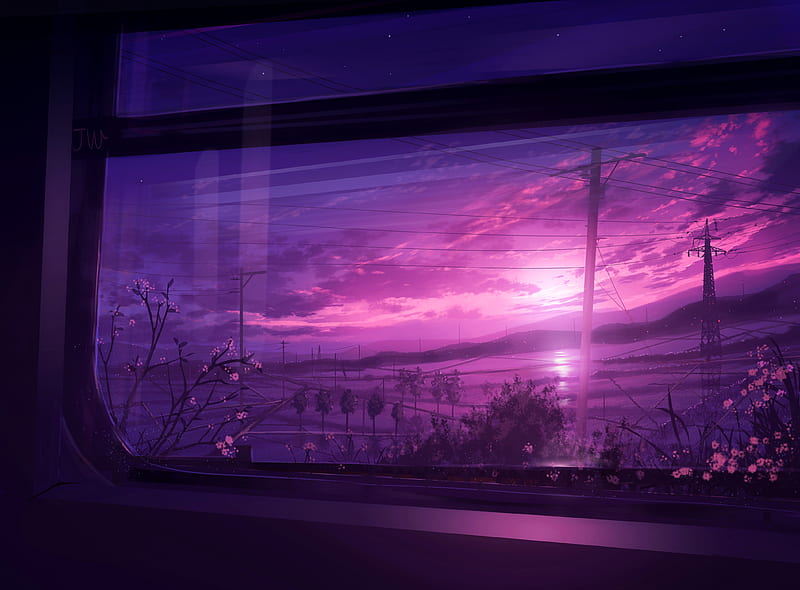 Anime, Original, Landscape, Power Line, Scenery, Sunset, Window, HD wallpaper