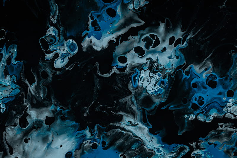 ink, liquid, stains, spots, fluid art, blue, HD wallpaper