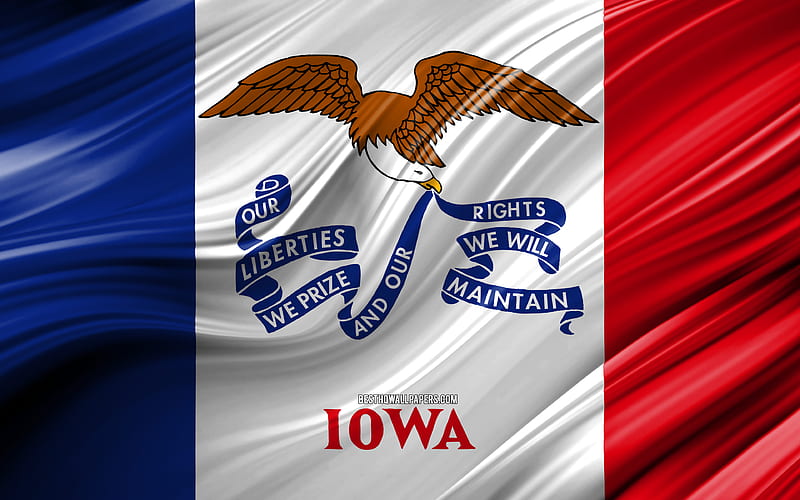 Iowa flag, american states, 3D waves, USA, Flag of Iowa, United States of America, Iowa, administrative districts, Iowa 3D flag, States of the United States, HD wallpaper