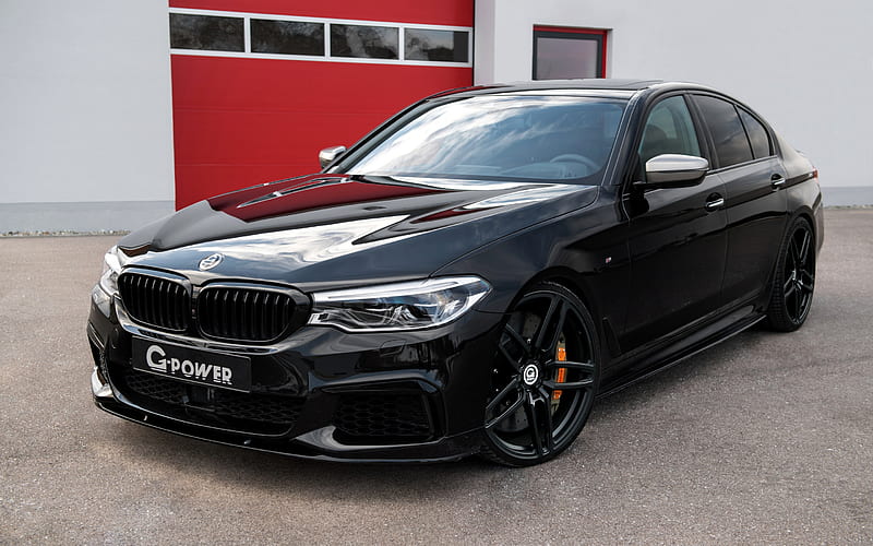 BMW M5, G-Power, 2018, M550i, 5-series, G30, black sedan, front view, tuning M5, black wheels, German cars, BMW, HD wallpaper