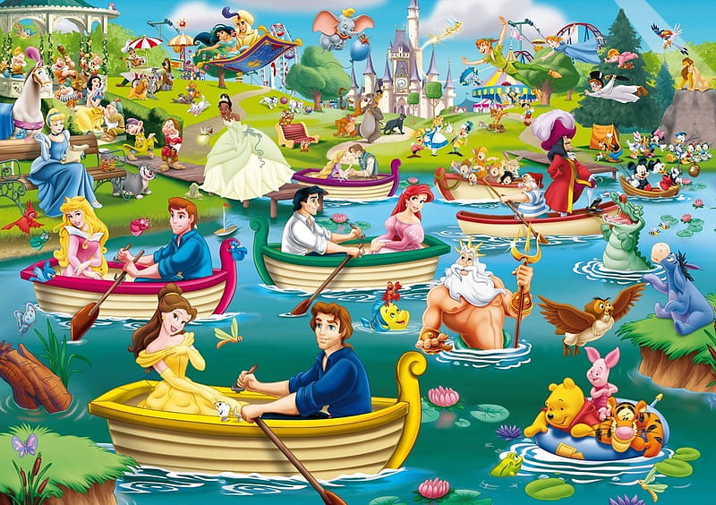 Disney World, world, luminos, prince, valentine, lake, sea, boy, boat, fantasy, water, girl, princess, couple, disney, HD wallpaper