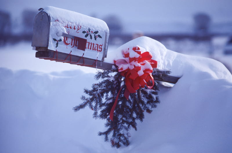 white and red mailbox covering snow, HD wallpaper