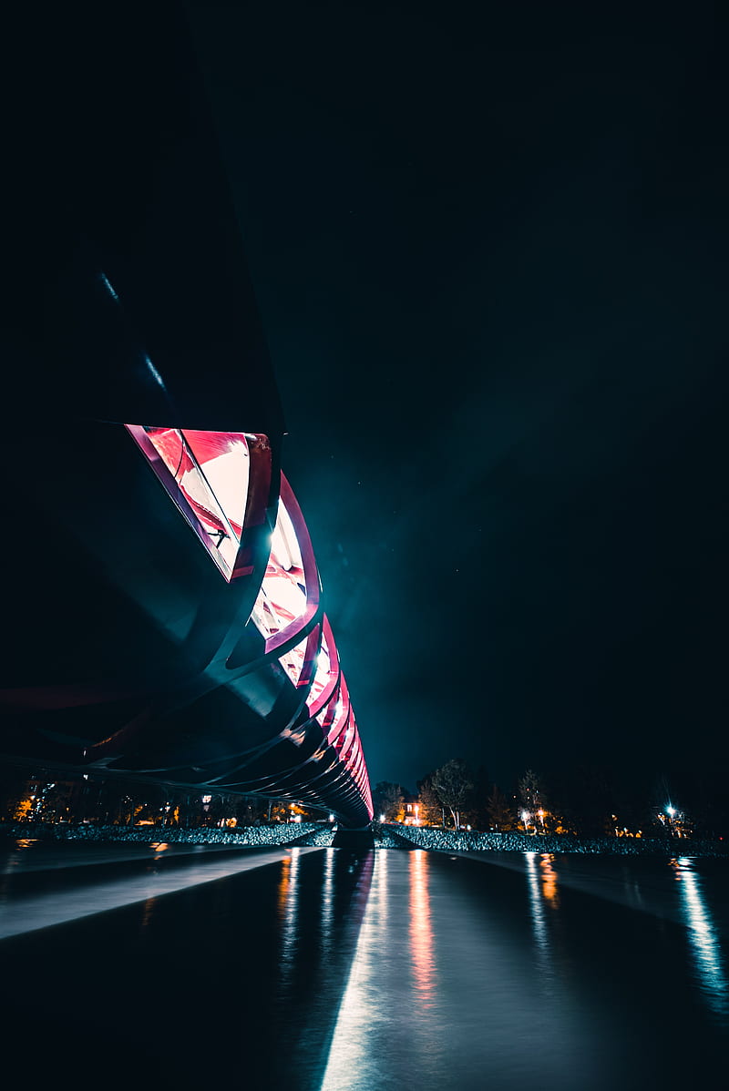 bridge, perspective, backlight, night, glow, HD phone wallpaper