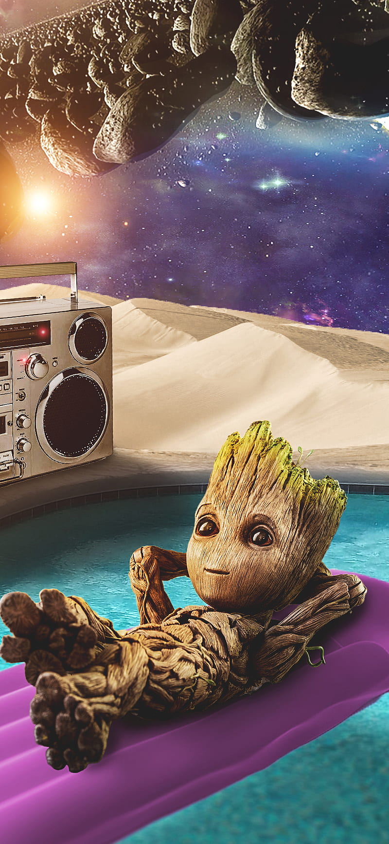 Groot, beach, comic, funny, guardians of the galaxy, marvel, sci-fi, space, summer, HD phone wallpaper