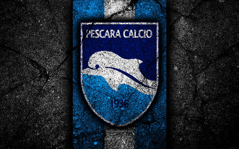 Delfino Pescara FC, logo, Serie B, football, black stone, Italian football club, soccer, emblem, Delfino Pescara, asphalt texture, Italy, FC Delfino Pescara, HD wallpaper