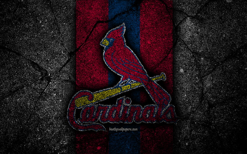 St Louis Cardinals, logo, MLB, baseball, USA, black stone, Major League Baseball, asphalt texture, art, baseball club, St Louis Cardinals logo, HD wallpaper