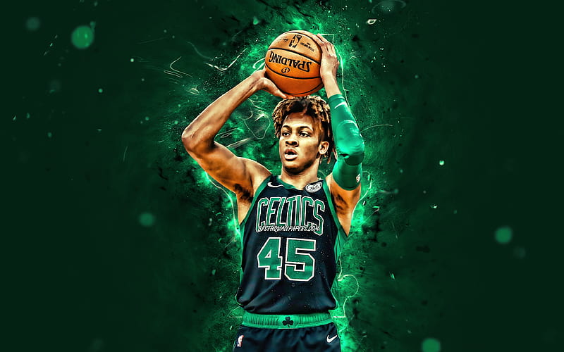Romeo Langford, 2020 Boston Celtics, NBA, basketball, green neon lights, Romeo James Langford, USA, Romeo Langford Boston Celtics, creative, Romeo Langford, HD wallpaper