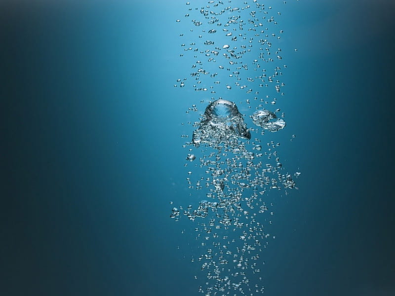 Underwater bubbles, underwater, summer, aqua, bubbles, blue, cold, HD wallpaper