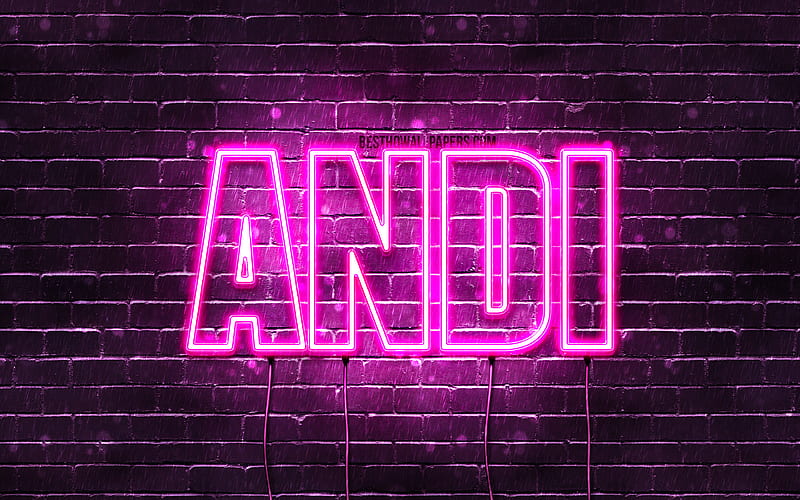 Andi with names, female names, Andi name, purple neon lights, Happy Birtay Andi, with Andi name, HD wallpaper